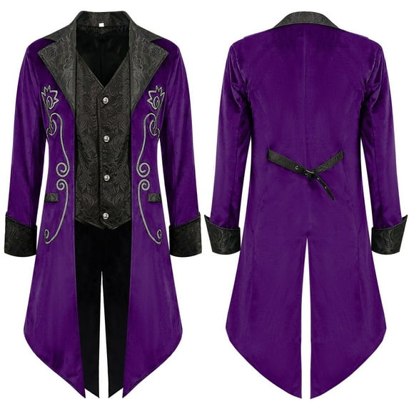 Fayshow0 Mens Fashion Suit Jacket Slim Fit Blazers Stage Dress Jackets Men's Gothic Tailcoat Coat Steampunk Retro Tail Coat Medieval Lapel Court Dress Slim Coat Purple