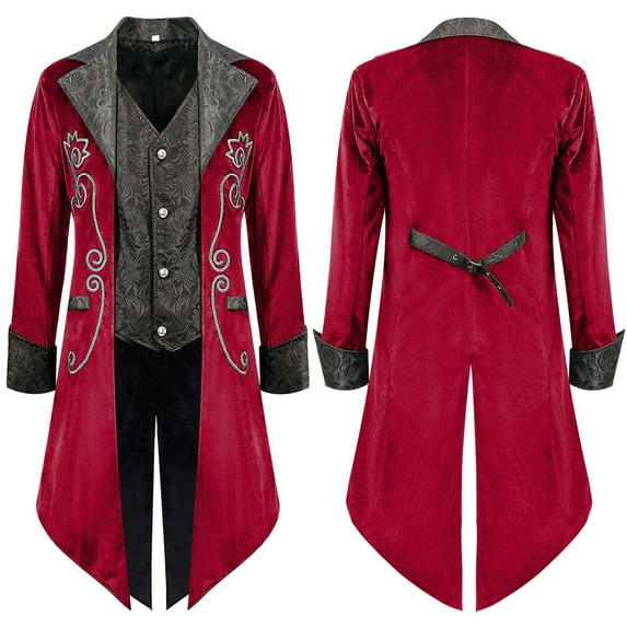Fayshow0 Mens Fashion Suit Jacket Slim Fit Blazers Stage Dress Jackets Men's Gothic Tailcoat Coat Steampunk Retro Tail Coat Medieval Lapel Court Dress Slim Coat Red