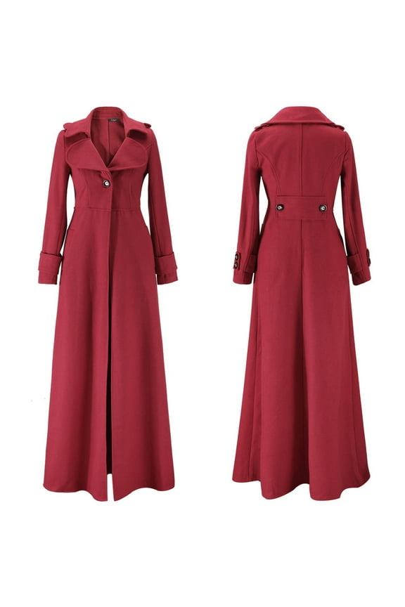 Oversized Coats Clearance Coats under $50 Women's Fashion Casual and Winter Vintage Solid Long Woolen Coat Windbreaker Coat,Wine XXL