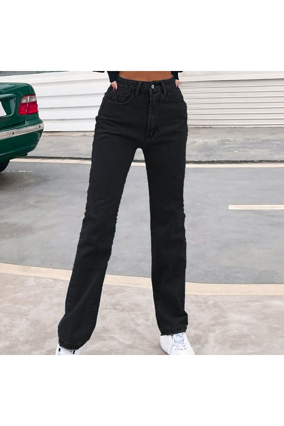 Plus Size Clearance Ieans for Women Bootcut Women's Loose Casual Jeans Fashion High-Waist Straight Trousers