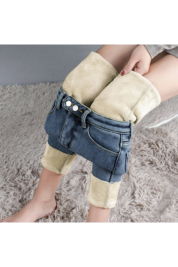 Plus Size Clearance Jean Shorts Womens Stretchy Womens Fleece Lined Thermal Winter High Waisted Thick Flannel Pants Stretch Warm Jeggings