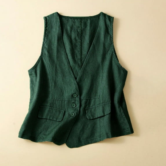 Fayshow0 Plus Size Womens Jean Jackets Lightweight Women's Denim Cotton Linen Waistcoat Trend Casual Denim Sleeveless Cardigan,Green XXL