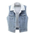 thumbnail image 1 of Fayshow0 Plus Size Womens Jean Jackets Lightweight 50% off Clear Women With Pockets Lamb Hair Plush And Thick Patch Denim Cotton Sleeveless Top Hooded,Light Blue XXL, 1 of 4