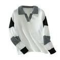 thumbnail image 1 of Fayshow0 Save Up Under 50% Womens Round Neck T Shirts Women's Loose V-neck Color Blocked Striped Knitted Long Sleeved Woolen Fall And Winter Cut Sports Long Sleeved Sweater Casual Top,Black M, 1 of 3