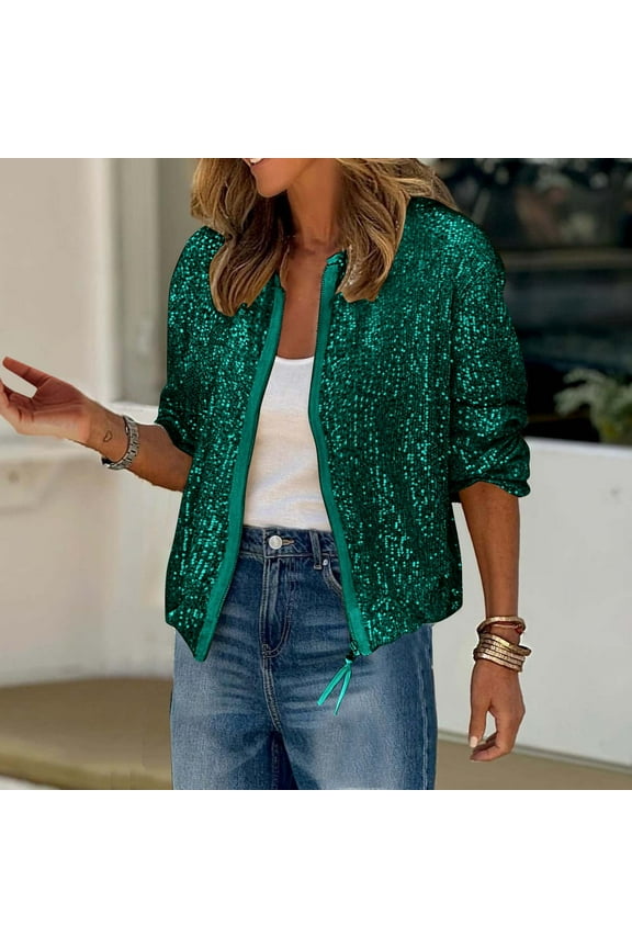 Save Up under 50% Faux Shaggy Oversized Shacket Jacket Women's Casual Hoodless Long-Sleeved Sequin Jacket,Green