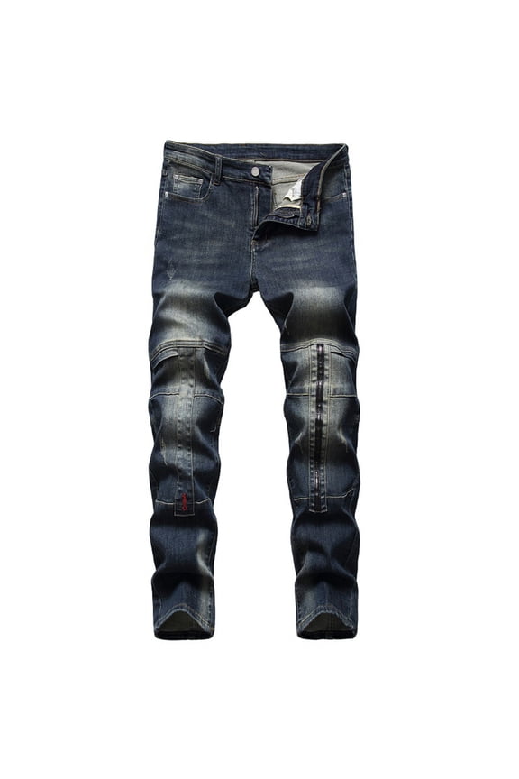 Save Up under 50% Mens Jeans Relaxed Fit Men's High-end Nostalgic Ripped Hole Patchwork Embellished Stretch Jeans