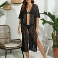 thumbnail image 1 of Fayshow0 Swim Cover Ups for Women 50% off Clear Women's Sexy One Line Neckline Hollowed Out Woven Shirt Beach Bikini Cover Up,Black Free Size, 1 of 6