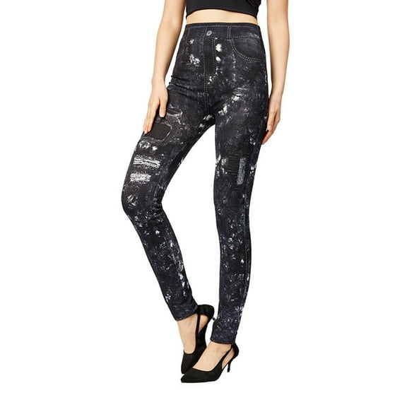 Fayshow0 Up to 30% off Women'S Plus Size Jeans Women's Fashion Elastic Imitation Denim Print Leggings With Yoga Sport Elastic Pants