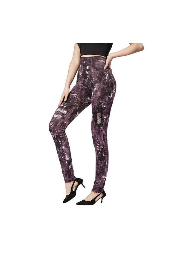 Up to 30% off Women'S Plus Size Jeans Women's Fashion Elastic Imitation Denim Print Leggings With Yoga Sport Elastic Pants