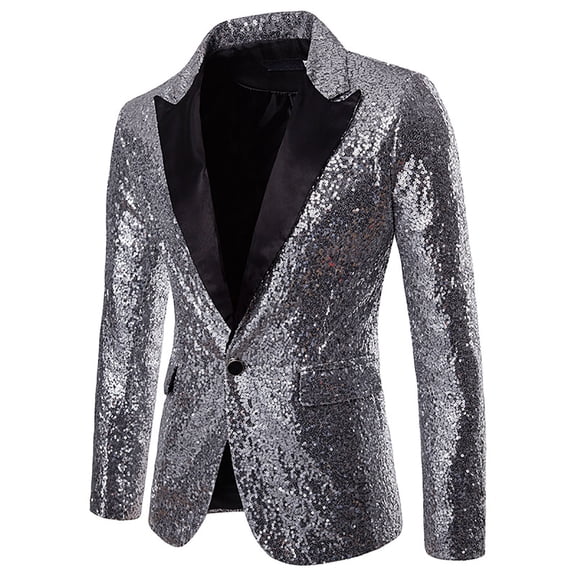 Fayshow0 Up to 65% off Mens Jackets Clearance Zipper Up Men's and Winter Fashion Personality Sequins Casual Suit Jacket Silver XXL