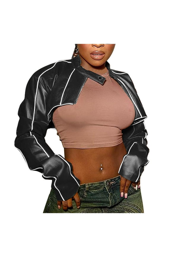 Women'S Jacket Lightweight Outwear Save Up under 50% Women Fashion Solid Color Jacket Baseball Jacket Leather Jacket Coat,Black