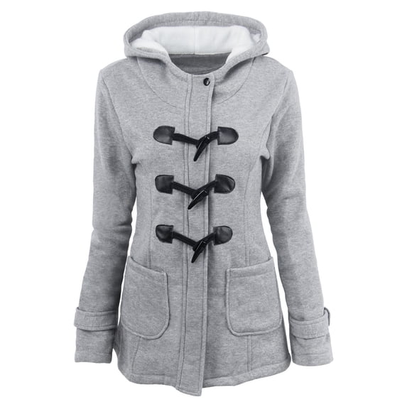 Fayshow0 Womens Jackets And Coats Clearance Plus Sizes Women Color Horn Buttons Cardigan Padded Hooded Coat Jacket Overcoat,Gray L