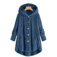 thumbnail image 1 of Cyber/Monday Deals Womens Deals Under $ 15 Fayshow0 Women Plus Size Button Plush Tops Hooded Loose Cardigan Wool Coat Winter Jacket,Blue Xl, 1 of 6