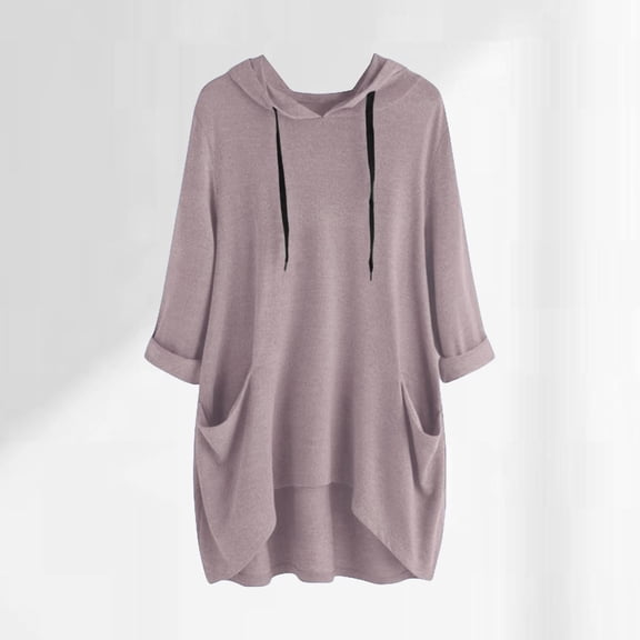 Fayshow0 Womens Tops Long Sleeve Under $5 Womens Fashion Long Sleeve Pullover Hooded Pocket Tops Fall Clothes Blouse,Pink XXXXL