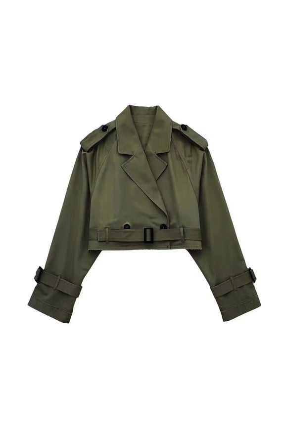 Zip Up Jacket Lightweight Windproof Jackets Women's Fashion Short Button Lapel Cut Trench Coat Belt Jacket,Army Green M