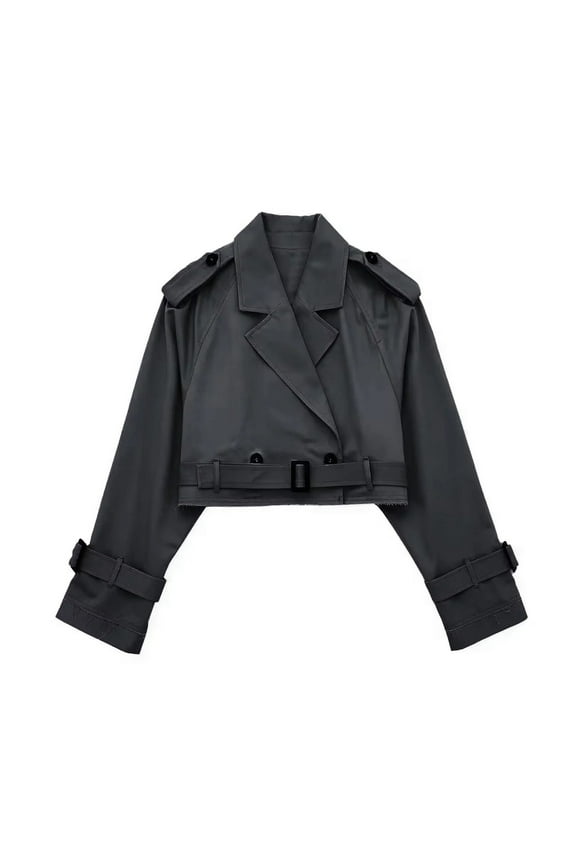 Zip Up Jacket Lightweight Windproof Jackets Women's Fashion Short Button Lapel Cut Trench Coat Belt Jacket,Dark Gray L