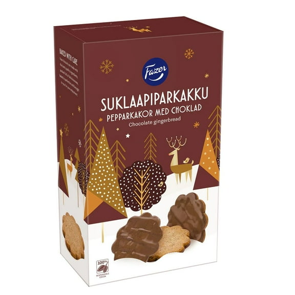 Fazer Suklaapiparkakku Chocolate Covered Gingerbread Cookies, 7.05oz (Pack of 2)