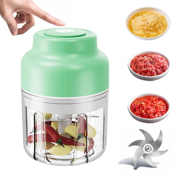 Fazipu Mini Electric Garlic Chopper, 320ml, USB Rechargeable, 6 Stainless Steel Blades, for Onion, Chili, Ginger, Meat & Nuts