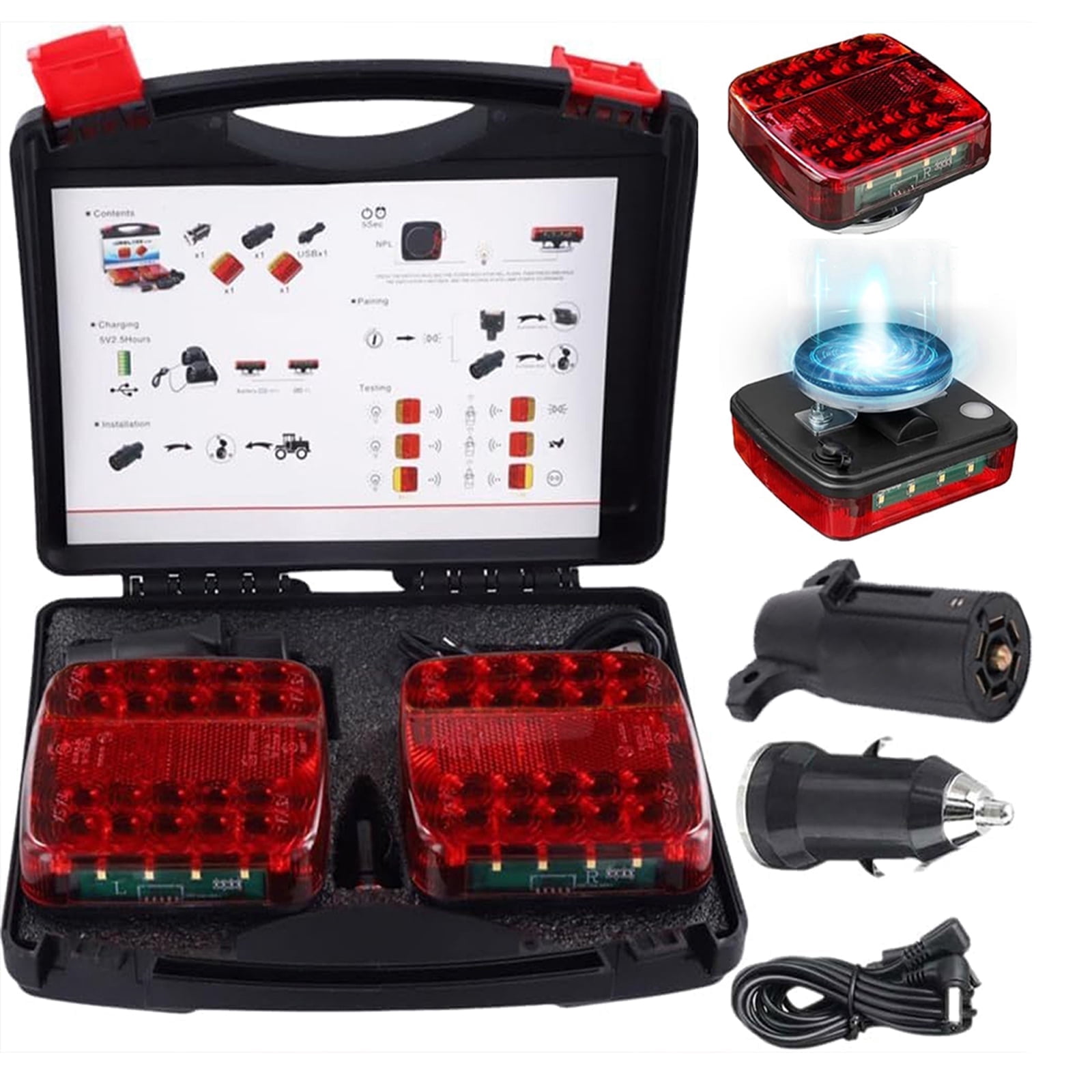 Fazipu Wireless Trailer Lights Magnetic,Wireless Trailer Lights,2025 New Led Wireless Tail Lights for Trailer,Rechargeable Towing Light Kit with Powerful Suction Base for Trucks,Boat,RV,Vehicle