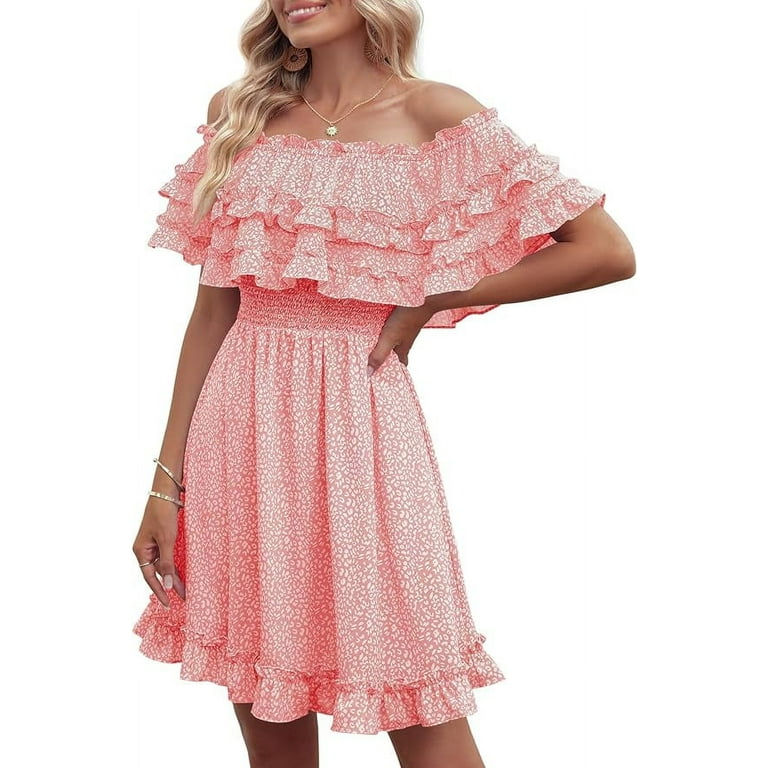 Square Neckline Elastic Waist Pink Mini Dress Square Neckline Elastic Waist Pink Mini Dress