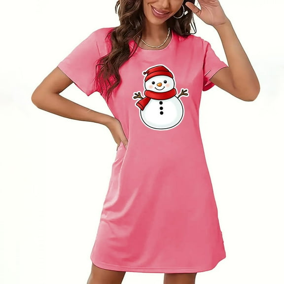 Fazvaoo Christmas Nightgowns for Women Short Sleeve Short Nightgowns(Pink,Size S-XXL)