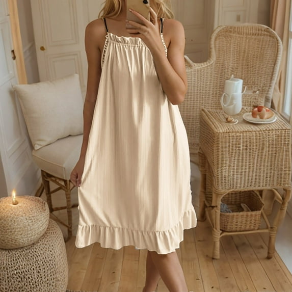 Fazvaoo Nightgowns for Women Chemises Thin Warm Flannel Long Sleepwear Winter Summer Casual Loose Nightdress(Beige,Size M-XXL)