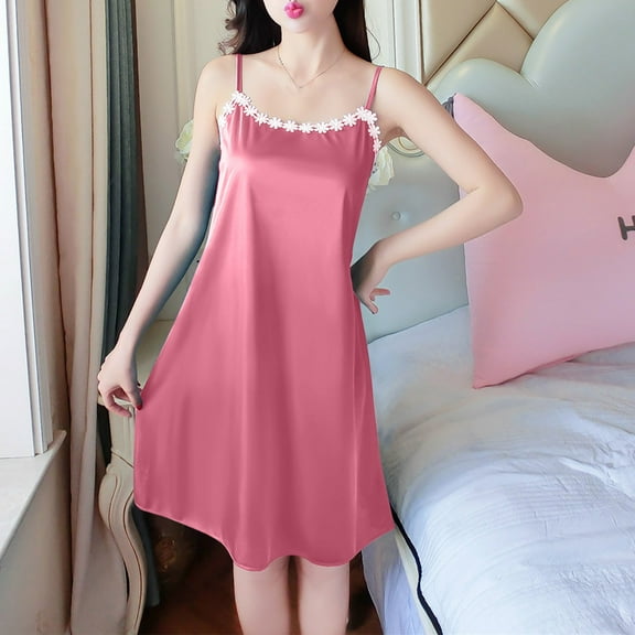 Fazvaoo Sleeveless Nightgowns for Women V-Neck Nightgowns Fashion Summer Casual Plain Pajama(Pink,0)