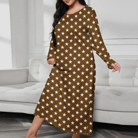 Fazvaoo Women's Nightgowns Long Sleeve Long Nightdress Casual Sleepwear(Brown,Size S-5XL)