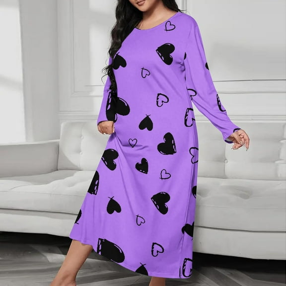 Fazvaoo Women's Nightgowns Long Sleeve Long Sleepwear Casual Nightdress(Purple,Size S-5XL)