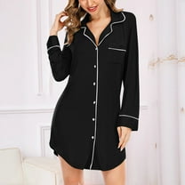 Fazvaoo Womens Nightgowns Button Front Pockets Nightshirts Loose Pajama(Black,Size S-XXL)