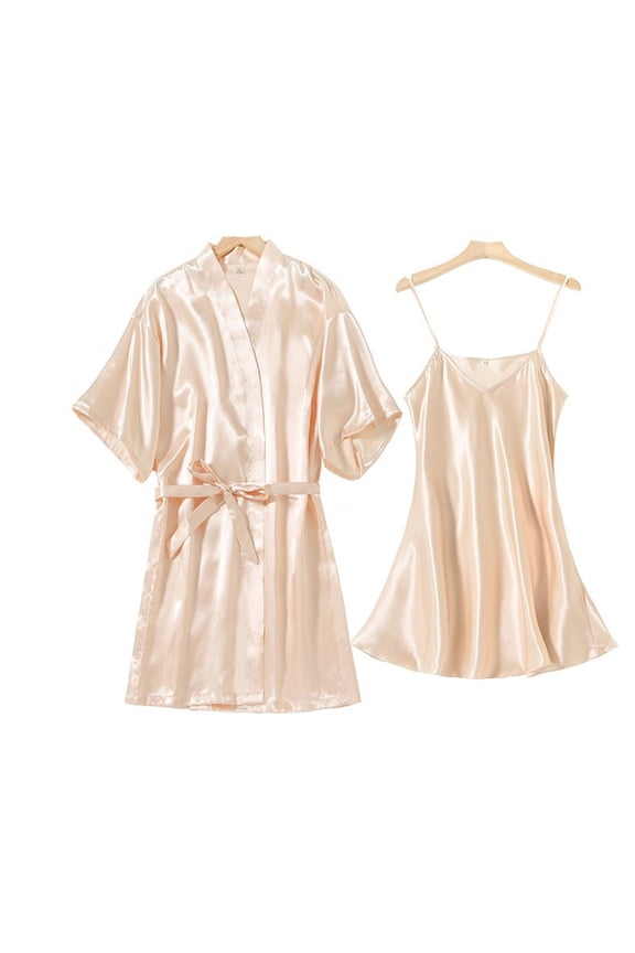 Womens Nightgowns Satin Teddy Lingerie Sexy Sleepwear(Beige,Size M-XXL)