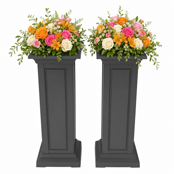 Fazzn 36-inch Tall Planters Outdoor Set of 2 Resin Planters, Modern Design Garden Bed with Built-in Drainage, for Patio, Backyard, Weddings, Festive, and Home Decor Crack-Resistant and All-Weather.