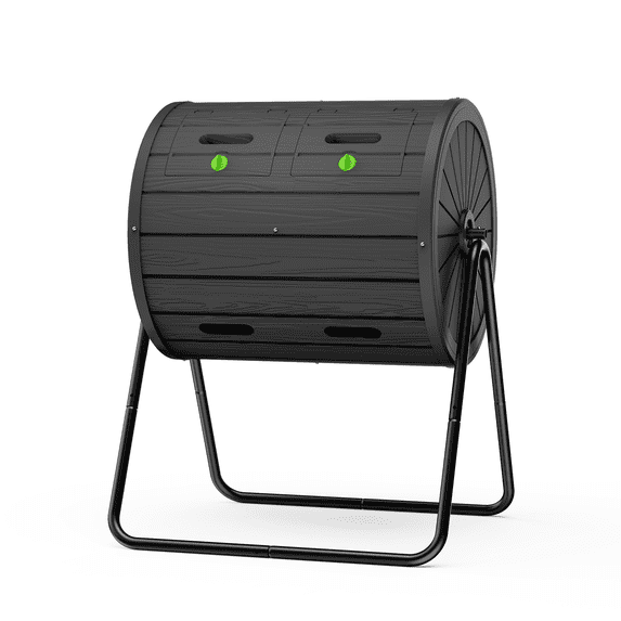 Fazzn Outdoor IM4000 Dual Chamber Tumbling Composter China-Made, 100% Recycled Resin - Outdoor Rotating Compost Tumbler Bin for Garden, Kitchen, and Yard Waste, Black/Brown (37.5Gallon)