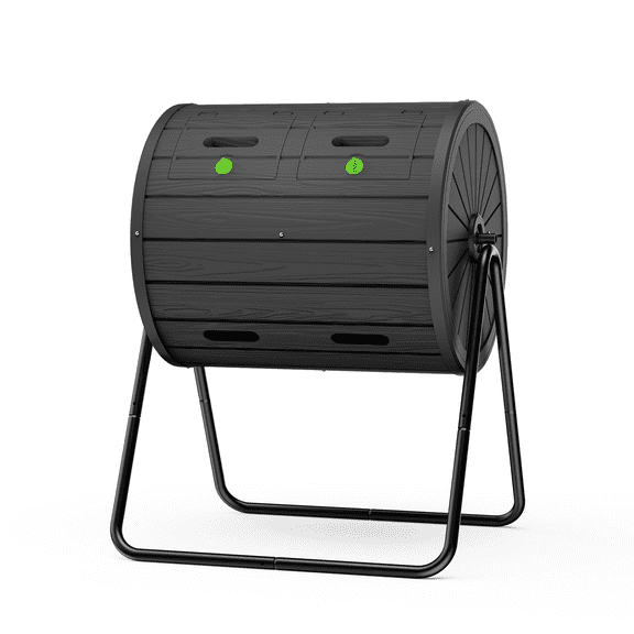 Fazzn Outdoor IM4000 Dual Chamber Tumbling Composter China-Made, 100% Recycled Resin - Outdoor Rotating Compost Tumbler Bin for Garden, Kitchen, and Yard Waste, Black/Brown (37.5Gallon)