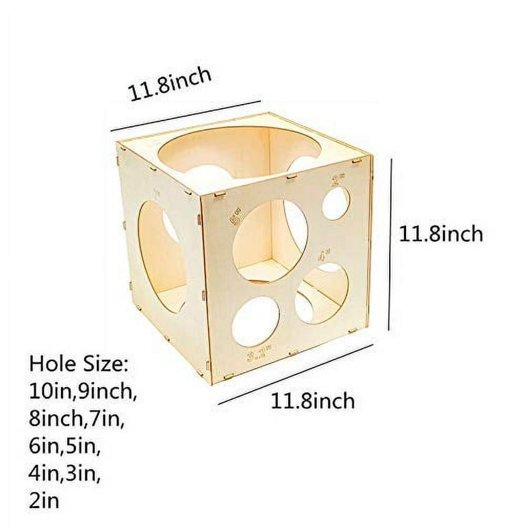 9 Holes Assemblable Wood Balloon Sizer Box Cube DIY Balloon Sizer Cube Box  Tool Balloon Measurement Box for Party Birthday Wedding Decorations