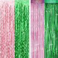 thumbnail image 1 of Pink and Green Foil Fringe Curtain Backdrop Decorations,1 Pack of Straight Lines,1 Pack of Waves,Photo Booth Backdrop for&nbsp;Witch Theme Birthday Party Decorations(2 Pack,3.2 ft x 6.6 ft), 1 of 6
