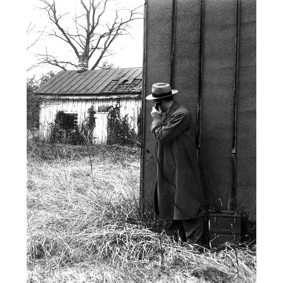 Fbi Agents With An Huge Portable Phone During A Kidnapping Stakeout. Ca. 1940S. History (24 x 36)