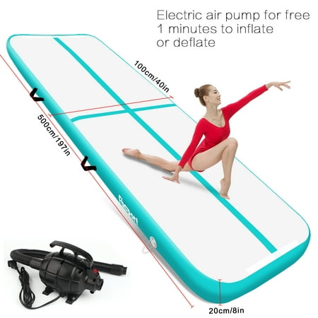 Fbsport 5m/16ft 8in Thick Inflatable Air Track Tumbling Gymnastic Mat Floor Home Training W/ Pump, Make of PVC, Green