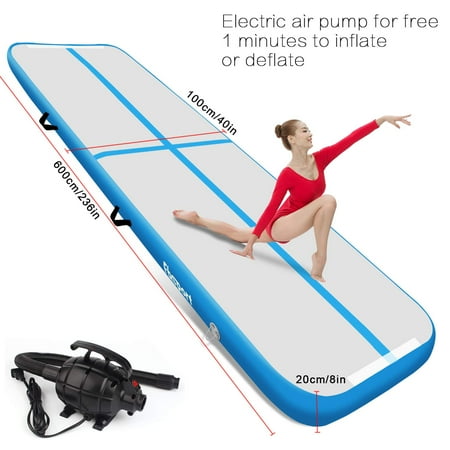 Fbsport Blue 6m/20ft 8in Thick Inflatable Air Track Tumbling Gymnastic Mat Floor Home Training W/ Pump