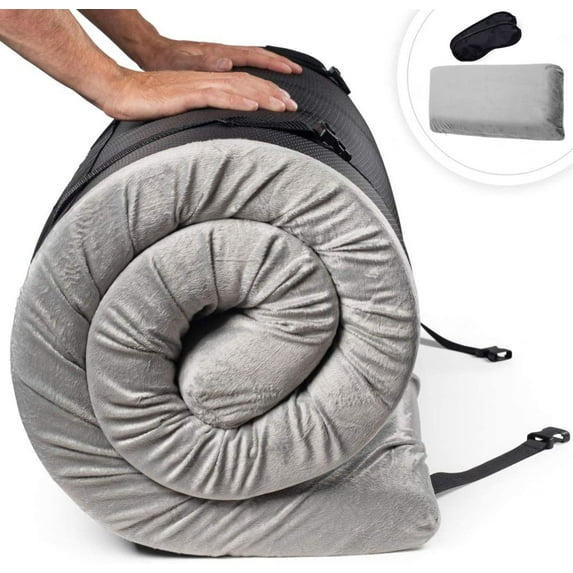 Fbsport Roll Up Mattress Memory Foam Sleeping Pad Portable Travel Car Camping Mattress w/ Carry Bag Waterproof & Removable Cover Plush Surface Anti-slip Bottom