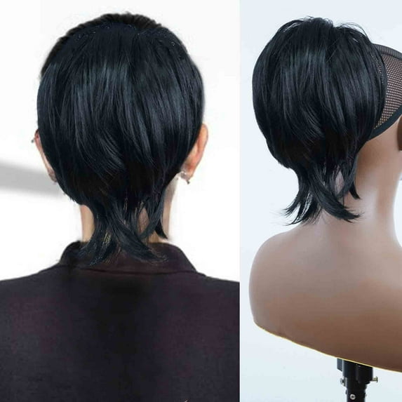 FcBaudy Lace Front Wigs Human Hair Synthetic Wigs Ponytail Gradient Flufy Caught Short Straight Hair Blonde Wig Wigs Human Hair on Clearance