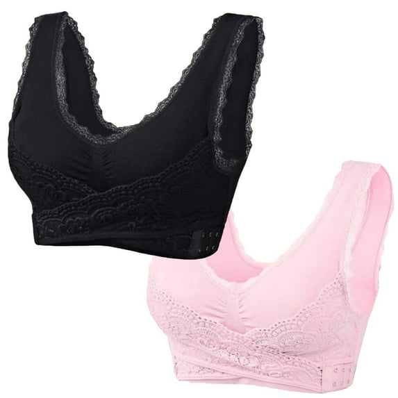 FchengtaiS 2PC Kendally Bras for Women Front Cross Lace Push Up Daily Bra Gathered Breathable Wirefree Comfort Full Coverage Lingerie Bar
