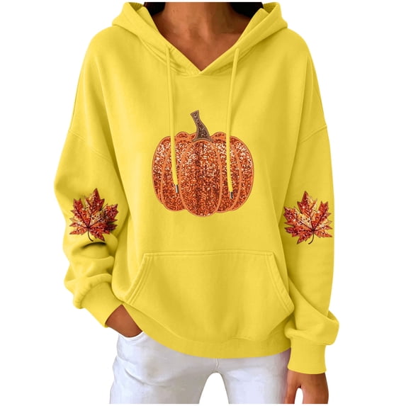 FchengtaiS Fall Pumpkin Printed Hoodies for Women Long Sleeve Fleece Sweatshirt Halloween Thanksgiving Pullovers Tops