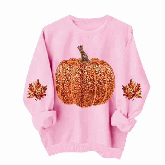 FchengtaiS Fall Pumpkin Printed Sweatshirt for Women Long Sleeve Fleece Pullovers Tops Halloween Thanksgiving Shirt