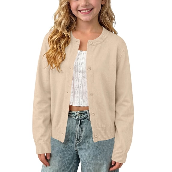 FchengtaiS Girls Button Down Cardigan Sweater Long Sleeve Knit School Uniforms Spring Fall Sweaters Tops Knitwear