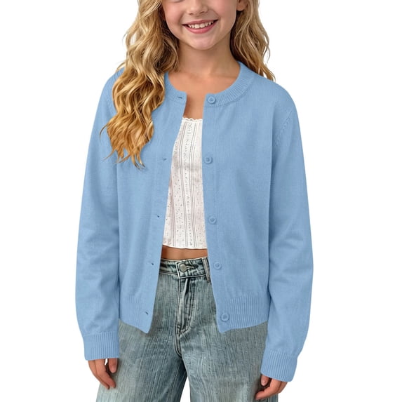 FchengtaiS Girls Button Down Cardigan Sweater Long Sleeve Knit School Uniforms Spring Fall Sweaters Tops Knitwear