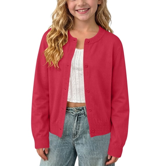 FchengtaiS Girls Button Down Cardigan Sweater Long Sleeve Knit School Uniforms Spring Fall Sweaters Tops Knitwear