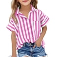 thumbnail image 1 of FchengtaiS Girls Striped Button Down Shirts Short Sleeve Cotton Linen Blouse Summer Trendy Beach Vacation Tops Guaze Shirt, 1 of 6