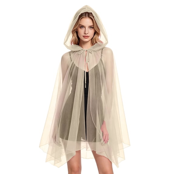 FchengtaiS Halloween Hooded Cloak Sheer Tulle Cape for Witch Ghost Cosplay for Halloween Costumes