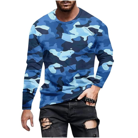 FchengtaiS Long Sleeve Camo T-Shirt for Men Vintage Camouflage Athletic Shirt Workout Fishing Hunting Loose Pullover Tees